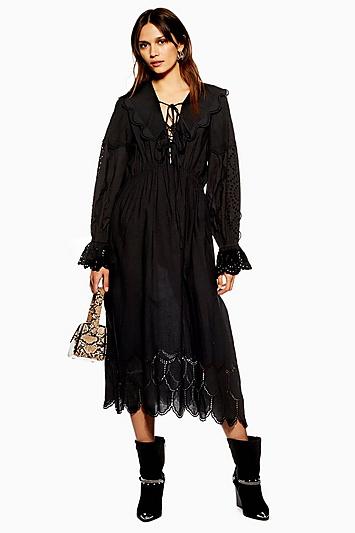 Topshop Long Sleeve Broderie Dress