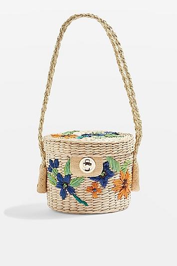 Topshop Fable Embroidered Straw Buckle Bag
