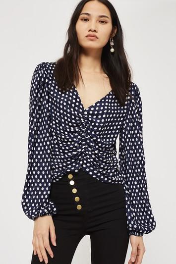 Topshop Spot Swirl Plisse Top