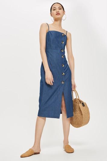 Topshop Moto Horn Button Midi Dress