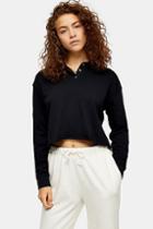 Topshop Black Long Sleeve Rugby Polo