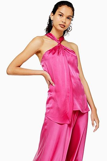 Topshop *pink Knot Silk Top By Boutique