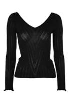 Topshop Wide V-neck Ribbed Knitted Top