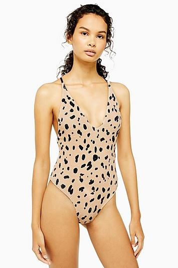 Topshop Spotted Textured Cami Swimsuit