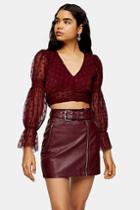 Topshop Burgundy Plisse Tie Back Top