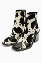 Topshop Hugh Leather Black And White Cow Print Boots