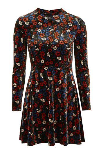 Topshop Ditsy Velvet Flippy Dress