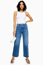 Topshop Mid Blue Raw Hem Crop Jeans