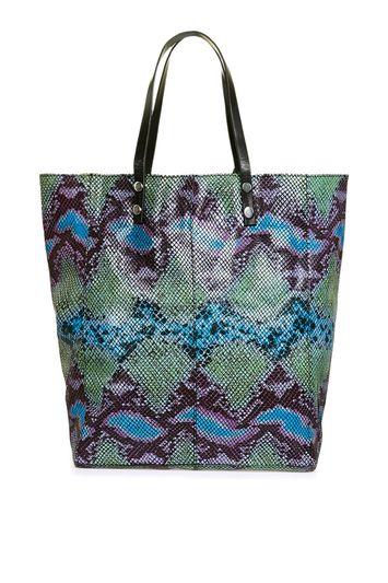 Topshop Leather Double Handle Snake Embossed Shopper Bag
