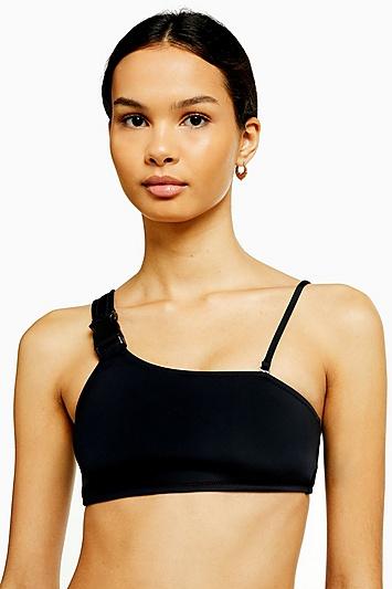 Topshop Black Premium Bonded One Shoulder Bikini Top