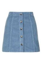 Topshop Cord Popper A-line Mini Skirt