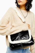 Topshop Idol Fleur Black Borg And Vinyl Shoulder Bag