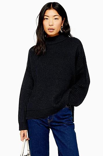 Topshop Navy Knitted Funnel Neck Jumper