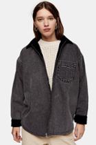 Topshop Considered Washed Black Denim And Corduroy Reversible Jacket With Recycled Cotton