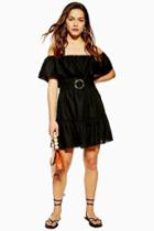 Topshop Petite Black Ruffle Bardot Mini Dress