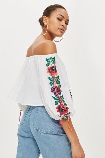 Topshop Neon Tassel Bardot Top