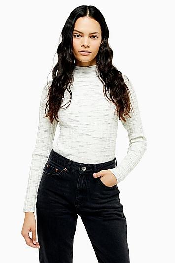 Topshop Tall Knitted Marl Funnel Neck Top