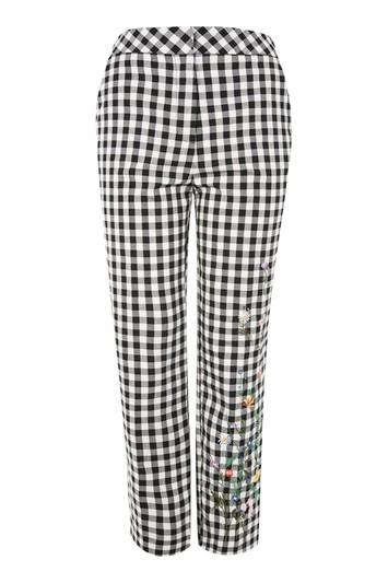 Topshop Embroidered Gingham Trousers