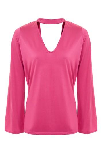 Topshop Long Sleeve Open Back Choker Top
