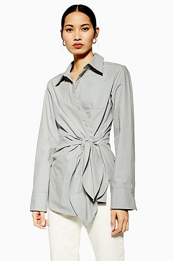 Topshop *grey Wrap Shirt By Boutique