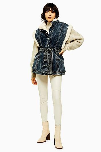 Topshop Idol Indigo Denim Borg Lined Oversized Gilet