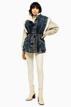 Topshop Idol Indigo Denim Borg Lined Oversized Gilet