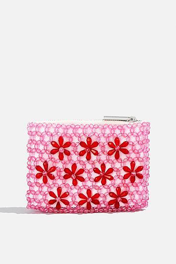 Topshop *pink Beaded Coin Purse By Skinnydip