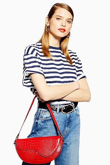 Topshop Stripe Roll Sleeve T-shirt