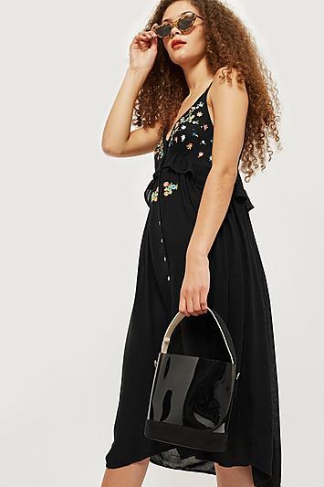Topshop Embroidered Frill Dress