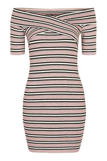 Topshop Petite Striped Bardot Bodycon Dress
