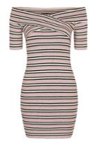 Topshop Petite Striped Bardot Bodycon Dress