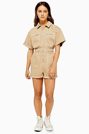 Topshop Petite Sand Zip Playsuit