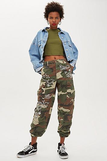 Topshop Embellished Camo Trousers