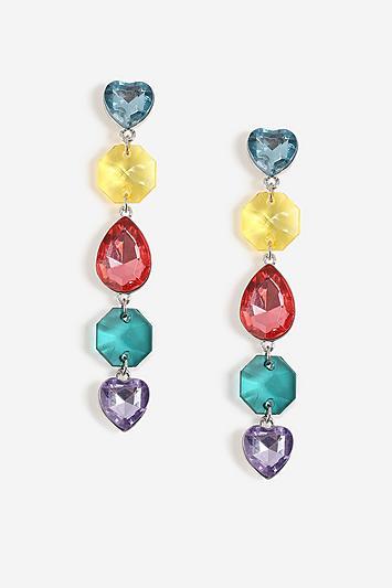 Topshop Multi Heart And Stone Drop Earrings