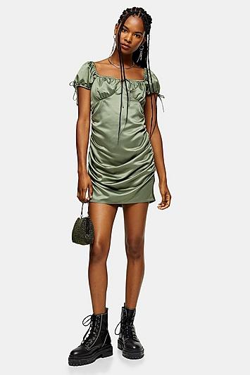 Topshop Khaki Gypsy Satin Mini Dress