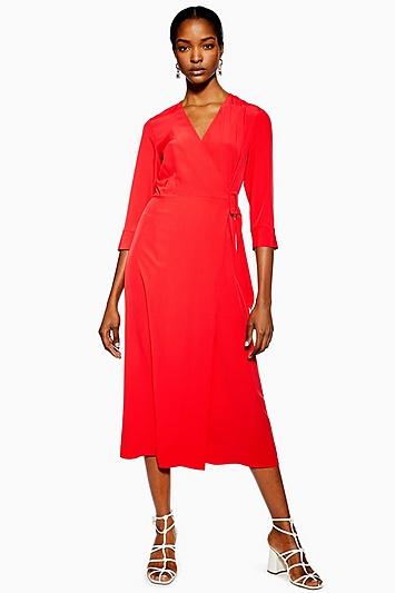 Topshop Buckle Wrap Midi Dress