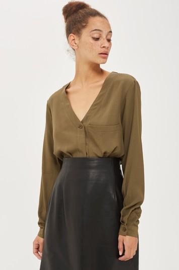 Topshop Tall Slouchy Pocket Crop Shirt