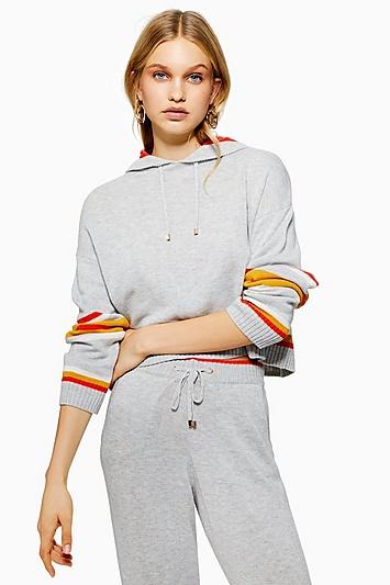 Topshop Stripe Hoodie With Cashmere