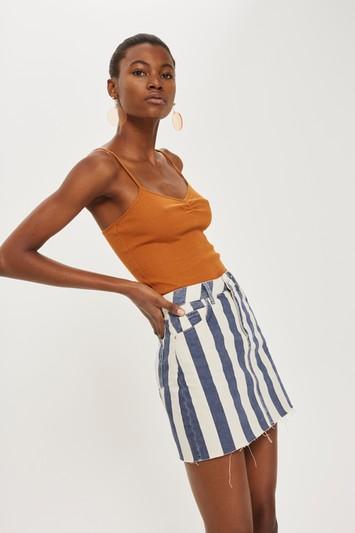 Topshop Moto Striped Denim Skirt
