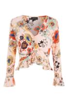 Topshop Star & Floral Print Ruched Blouse