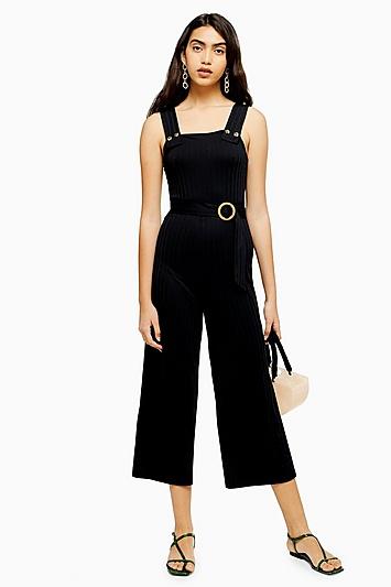Topshop Ribbed Belted Pinafore Jumpsuit