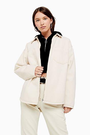 Topshop Ecru Reversible Denim And Corduroy Shacket