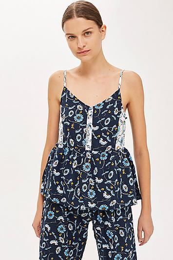Topshop Blue Floral Peplum Pyjama Camisole Top