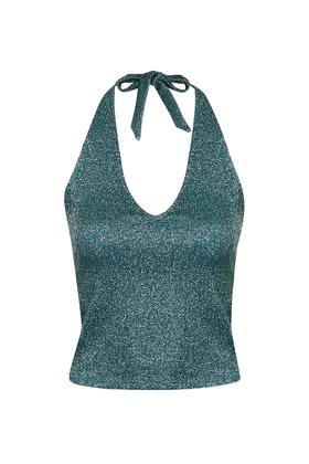 Topshop Metallic Plunge Front Halterneck Top