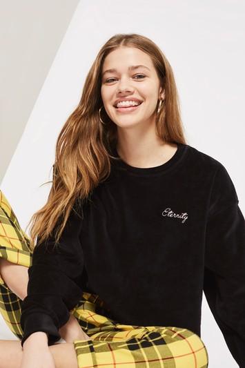 Topshop 'eternity' Slogan Velvet Sweatshirt