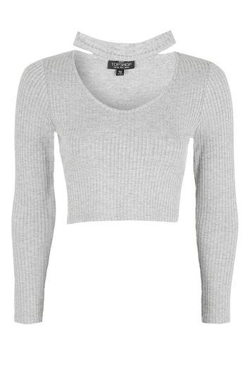 Topshop Petite Long Sleeve Choker Crop Top