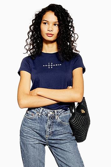Topshop Navy Adorable Crossword T-shirt