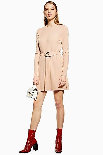 Topshop Ribbed Belted Mini Dress