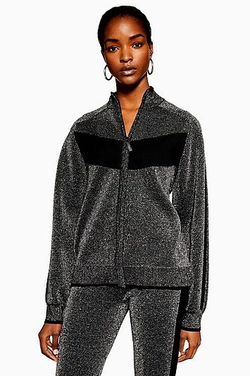 Topshop *metallic Thread Zip Through Top By Boutique