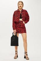 Topshop Petite Red Leopard Print Denim Skirt